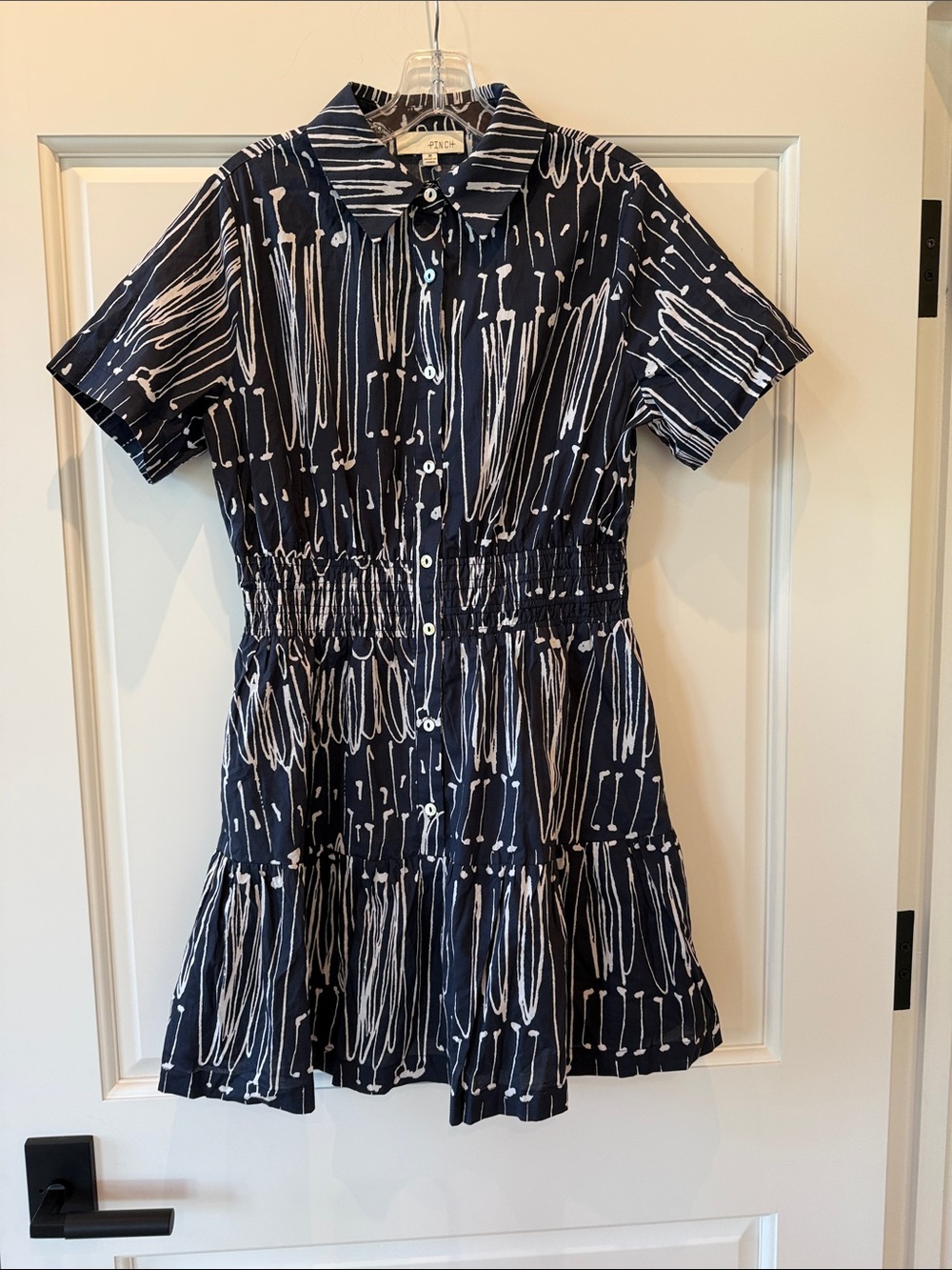 Pinch Navy & White Abstract Print Button-Up Mini Dress